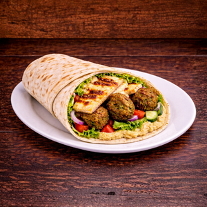 Falafel Halloumi and Hummus Wrap